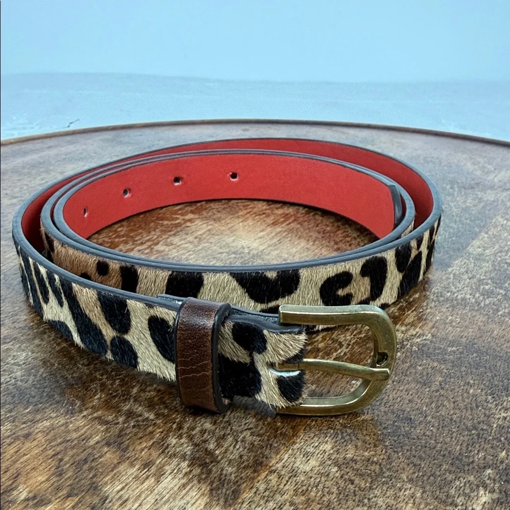 GAP Belt Wm Large Leopard Print Calf Hair Red Faux Leather Interior Thin Animal